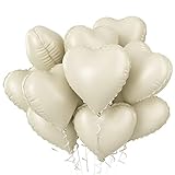 Cremefarbene Herzluftballons Helium, 10 Stück Cremeweiß Beige Herzluftballons Helium Hochzeit, Luftballon Hochzeit 18 Zoll Herz Folienballon Nude Neutraler für Geburtstagsfeier Valentinstag Babyparty