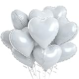 Herzluftballons Weiß, 10 Stück Weiße Herzluftballons Helium Hochzeit, Weiß Luftballons Hochzeit 18 Zoll Weiss Herz Folienballon Deko Valentinstag für Weiß Hochzeit, Geburtstagsfeier, Just Married Deko