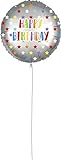 Procos 92435 - Folienballon Happy Birthday, Größe 46 cm, Silber, Helium, Ballon, Geburtstag, Dekoration, Geschenk