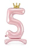 Decoraparty Folienballon Rosa aus Aluminium mit Zahl 5 stehend, 84 cm, Ballon Foil Stand für Damen, aufblasbar mit Luft für Party, Geburtstag, Jahrestag, Schulabschluss, Mädchen