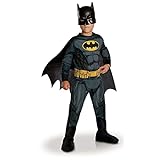 RUBIES - Offizielles DC - BATMAN - Klassisches Kostüm für Kinder - Größe 5-6 Jahre - Kostüm mit bedrucktem Overall, Gürtel, Stiefelüberzügen, abnehmbarem Umhang und Maske - Halloween, Karneval