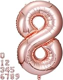 Luftballon 8. Geburtstag Zahl 8 Rosegold XXL Riesen Folienballon 100cm Geburtstagsdeko Mädchen Ballon Zahl Deko zum Geburtstag. Fliegt mit Helium.