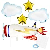 OOTSR 5 Stück Flugzeug Luftballon Set, Blitzflugzeug/ Wolke/ Stern Folienballons Dekorationen, Geburtstag Party Deko Supplies für Kinder Junge