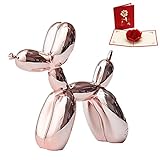 Jeff Koons Hund Folienballon aus Kunstharz, dekorative Statue Modernes Design Balloon Dog für Wohnzimmer und Büro (Grußkarte mit gratis Rose)