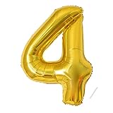 Geburtstag zahlen luftballon 4 jahre | Folienballon 4 XXL Gold-Riesen Folienballon in 40' - 101cm Geburtstagsdeko - Ballon Zahl Deko zum Geburtstag - fliegt mit Helium