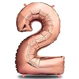 Folienballon Zahl - Geburtstagsdeko Rosegold 100cm - Deko zum Geburtstag - Luftballon Zahlen Dekoration - Happy Birthday - Geburtstagsdeko Mädchen Rosegold - Fliegt mit Helium (Zahl 2)