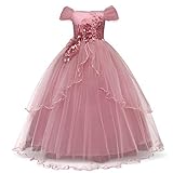 TTYAOVO Mädchen Festzug Ballkleider Kinder Bestickt Brautkleid (Größe130) 6-7 Jahre 431 Rosa