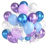 Luftballons Blau Lila Weiß, 60 Stück Frozen Luftballons Blau Lila Geburtstag, Latexballons Lila Blau Metallic Ballons, Schneeflocken Konfetti Luftballons für Frozen Geburtstag Party Deko Mädchen