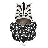 ballonfritz® Tiere Safari Dschungel Ballon 11 tlg. Set - XXL Zebra Kopf Luftballon 65x45x20cm als Geburtstagsgeschenk, Party-Deko oder Überraschung den Kindergeburtstag