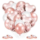 Rose Gold Luftballons 50 Stück Herzluftballon Rosegold Latexballons Konfetti Ballons mit Bändern Helium Ballon Folienballon Set für Geburtstag, Hochzeit Dekoration, Party Deko