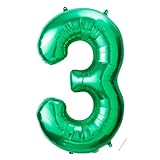 Geburtstag zahlen luftballon 3 jahre | Folienballon 3 XXL grün-Riesen Folienballon in 40' - 101cm Geburtstagsdeko - Ballon Zahl Deko zum Geburtstag - fliegt mit Helium