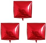 3 x Würfel-Folienballons, quadratischer Aluminiumfolienballon für Weihnachten, Silvester, Hochzeit, Geburtstag, Party, Zubehör, Rot