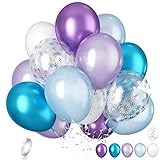 Frozen Luftballons, 20 Stück Blau Lila Luftballons, 12 Zoll Silber Schneeflocken Konfetti Ballons Metallic Blau Lila Latexballon für Mädchen Geburtstag Babyparty Schneeflocke Eis Schnee Party Deko