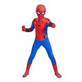 Kitimi kostüm kinder, Spider Superheld 3D Anime Anzugfür Bodysuit Miles Morales, Junge Cosplay Halloween Christmas Karneval Action Dress Ups und Zubehör Party Kostüm
