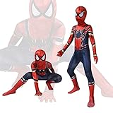 Aomig Spider Kostüm Kinder, Superhero Cosplay Kostüme 3D Anime Anzug, Spiderman Suit Bodysuit Jungen Mädchen Cosplay Bodysuit, Kostüm Kinder Halloween Christmas Karneval Party（130）