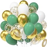 BELSVOR 50 Stück Luftballons, Luftballons Geburtstag, 50 Stück(15 Grün, 15 Weiß, 10 Gold, 10 Konfetti-Ballons), Luftballon für Geburtstags/Hochzeits/Party/Weihnachtsdekorationen, 12 Zoll Latexballons