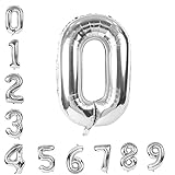 GRESAHOM Ballon Zahl in Silber, 40inch 100cm Riesen Folienballon Zahl 0 Luftballon Geburtstagsdeko