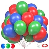 Luftballons Rot Blau Grün, 75 Stück Matt Blau Rot und Grün Latexballons Set, 12 Zoll Rot Grün Blau Helium Ballons für Kinder Karneval Superheld Mario Thema Geburtstag Babyparty Party Dekoration