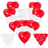 50 Stück Herzluftballons Rot Weiß, 12 Zoll Herz Helium Luftballons, Latex Ballons mit Herzform für Hochzeitsdeko Brautdusche Valentinstag Geburtstags Verlobung JGA Party Deko