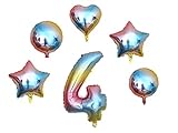 Topways® 81,3 cm große Regenbogen-Zahlen-Folienballon-Set, Geburtstagsparty-Dekoration, Herz-Stern-Zahlen-Luftballons für Geburtstag, Jahrestag, Dekorationen (Zahl 4)