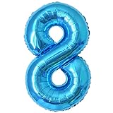 Geburtstag zahlen luftballon 8 jahre | Folienballon 8 XXL Blau-Riesen Folienballon in 40' - 101cm Geburtstagsdeko - Ballon Zahl Deko zum Geburtstag - fliegt mit Helium