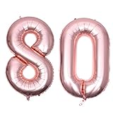 ABOOFAN 80 Geburtstag Deko Luftballon Jahrestag Party Jumbo Folienballon 40 Zoll Roségold