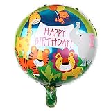DIWULI, Geburtstags Luftballon Happy Birthday, Folien-Luftballon, Geburtstagsballon, bunter Folien-Ballon mit Tieren für Geburtstag, Mädchen Junge Kindergeburtstag Party, Dekoration, Geschenk-Deko