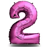 Luftballon Geburtstag XXL Pink - Riesen Folienballon in 40' | 101cm Geburtstagsdeko | Ballon Zahl Deko zum Geburtstag | Geburtstagsdeko Mädchen Pink | fliegt mit Helium (Zahl 2)