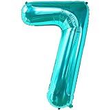 KatchOn, Riesige, aquablaue Luftballons Zahl 7 - 101.6 cm | 7 Ballon Zahl | 7 Geburtstag Dekorationen für Jungen | Blaue Zahl 7 zum Geburtstag für Jungen | 7 Geburtstag Ballon für Aqua Party