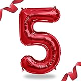 Folienballon Zahl in Rot- Riesenzahl ca.100cm Ballon - Folienballons für Luft oder Helium als Geburtstag, Hochzeit, Jubiläum oder Abschluss Geschenk, Party Dekoration Rot [ 5 ]