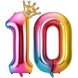 GoldOars Zahlen Luftballon 10, zahlenballon 10, 40''Riesige Folienballon 10 mit Krone, Geburtstag, Folienzahlen Luftballon, Helium Zahlenballon für Party, Birthday, Dekoration