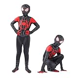 Leezeshaw Jungen Superhelden Kostüme Unisex Erwachsene Kinder Spinne Vers Miles Morales Jumpsuit Bodysuit Schwarze Spinne Strumpfhose Zentai Kostüme