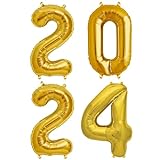 ballonfritz® Ballon Zahl 2024 Set in Silber/Gold - XXL 40'/102cm - Folienballons für Luft oder Helium als Geburtstag Geschenk oder Silvester Party Dekoration (Gold)