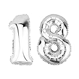 DekoRex Folienballon Silber 100cm Geburtstag Jubiläum Hochzeit Deko (Zahl 18)