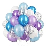 Blau Lila Luftballons, 60 Stück Blau Lila Luftballons Frozen Party Dekorationen, Metallic Lila und Blau und Schneeflocken Konfetti Luftballons, Frozen Luftballons für Mädchen Babyparty Geburtstag