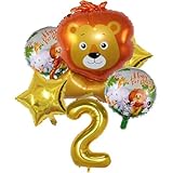 DIWULI großes Löwe Tier Luftballon Set, Zahl 2, XXL Zahlen-Ballon gold, Happy Birthday Folien-Ballons, 2. Kinder-Geburtstag Junge, Motto-Party, Tier-Party Dekoration Tier-Ballon Luft-Tier Dschungel