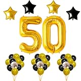 FUNFEST Dekoration für Geburtstagspartys, 50 Jahre, 40 Luftballons, Riesenluftballons, Farbe Gold, Schwarz, Pailletten, Fliegen mit Helium – Deko für Geburtstagsfeiern zum 10. Geburtstag mit