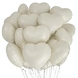 20 Stück Herz Folienballon Cremeweiß,Herz Helium Luftballons,Cremefarbene Herzluftballons Helium，Folienluftballon Herzballons Geeignet für Geburtstag Hochzeit Verlobung Brautdusche Valentinstag