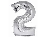 GoDan Smart Folienballon, Ziffer 2, Silber, 76 cm