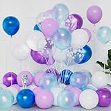 Frozen Blau Lila Luftballons, 50 Stück 12 Zoll Lila Weiß Blau Latex Ballons Mit Metallischen Schneeflocken Luftballons Für Helium Geburtstagsfeier Für Baby Party Hochzeit Karneval Feier Dekoration