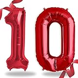 Folienballon Zahl in Rot- Riesenzahl Ballons - Folienballons für Luft oder Helium als Geburtstag, Hochzeit , Jubiläum oder Abschluss Geschenk, Party Dekoration (Rot [ 10 ])