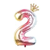 100 cm großer Regenbogen, Nummer 2, Folie, Ballon, Riesenfolie, Helium, Zahl, 2 Luftballons für Geburtstag, Mädchen, Jungen