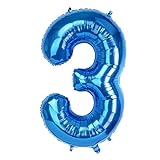 40' Blau Folienballon Zahl 3, Groß Zahlen Luftballon 0-9, Helium Ballons Zahlen für Mädchen Jungen Geburtstag Dekoration/Jubiläums Deko/Silvester Deko (Blau#3)