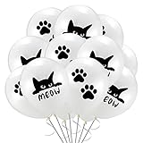 Weiß Katzen Latexballons, Katzen Geburtstag Deko Luftballons mit Katzenpfoten, Süß Katze Meow Luftballons, Katzen Mottoparty Dekoration für Haustiere, Geburtstagsparty für Kinder (20 Stück)