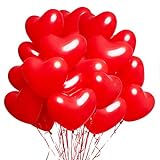 60 Herzluftballons Rot, XL Helium Herzluftballons, 12 Zoll Herz Luftballons, Latex Ballons mit Herzform für Hochzeitsdeko Brautdusche Valentinstag Geburtstags Verlobung JGA Party Deko