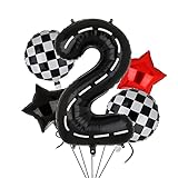 Rennwagen Ballon 2. Geburtstag Luftballons Auto Folienballons für Jungen Ballon Zahl 2 und Stern Luftballons Geburtstag Jahrestag Party Dekorationen Geburtstagsdeko 100CM