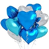 Folienballon Hochzeit Blau, 10 Stück Blau Silber Herzluftballons Helium Hochzeit 18 Zoll Herz Helium ballons Folienballon Deko Valentinstag für Hochzeit Geburtstagsdeko Brautdusche Just Married Deko