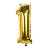 Boland 22021 - Folienballon Zahl '1' Gold 86 cm, Gold, Zahlenballon, Nummer, Ballon, Luft, Geburtstag, Jubiläum, Kindergeburtstag, Geschenk