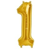 ballonfritz® Ballon Zahl 1 in Gold - XXL 40'/102cm - Folienballon für Luft oder Helium als Geburtstag, Jubiläum, Hochzeit oder Abschluss Geschenk, Party Dekoration oder Überraschung