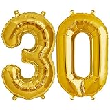 FUNXGO® Folienballon Zahl 30 Gold - Riesenzahl Ballon ca.100 cm - fliegt mit Helium - 30 Geburtstag Luftballon - Deko zum Geburtstage, Party, Hochzeiten - Ballon 30 Gold